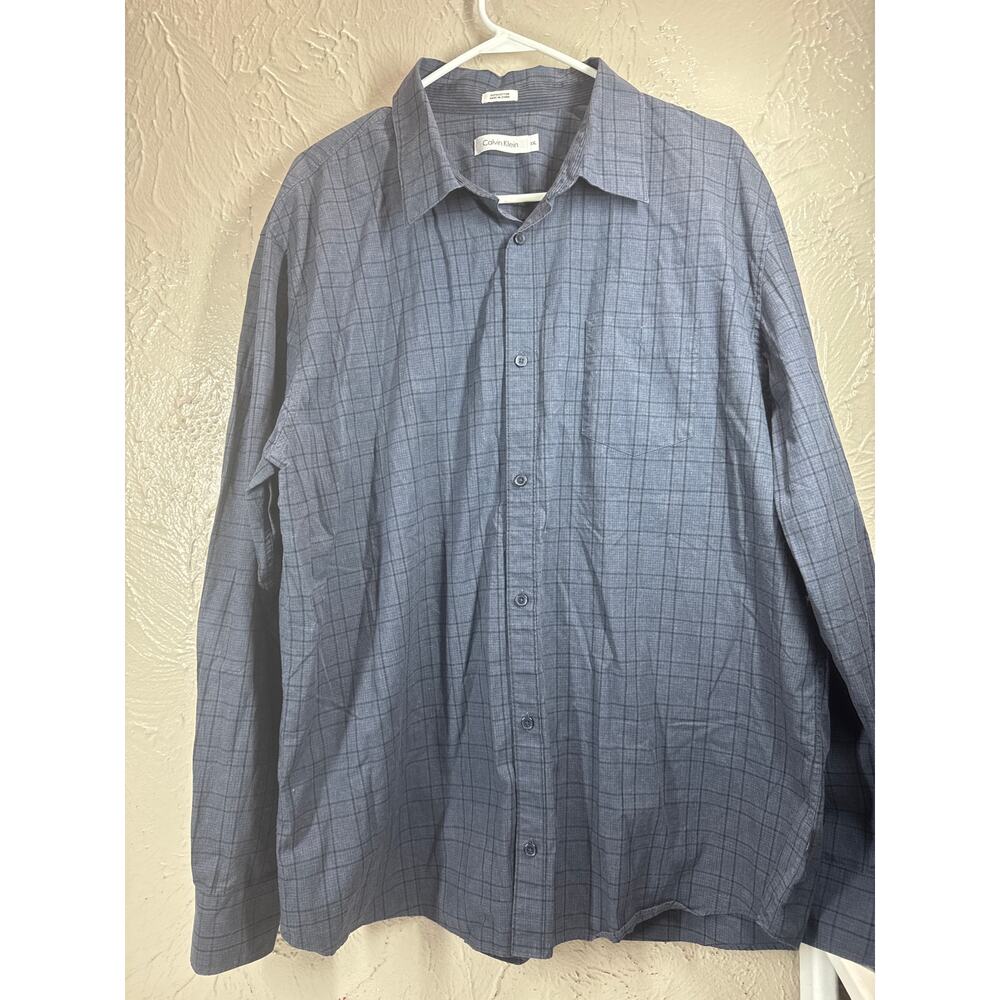 Calvin Klein Long Sleeve Button Down Blue Shirt Business Casual Size XXL